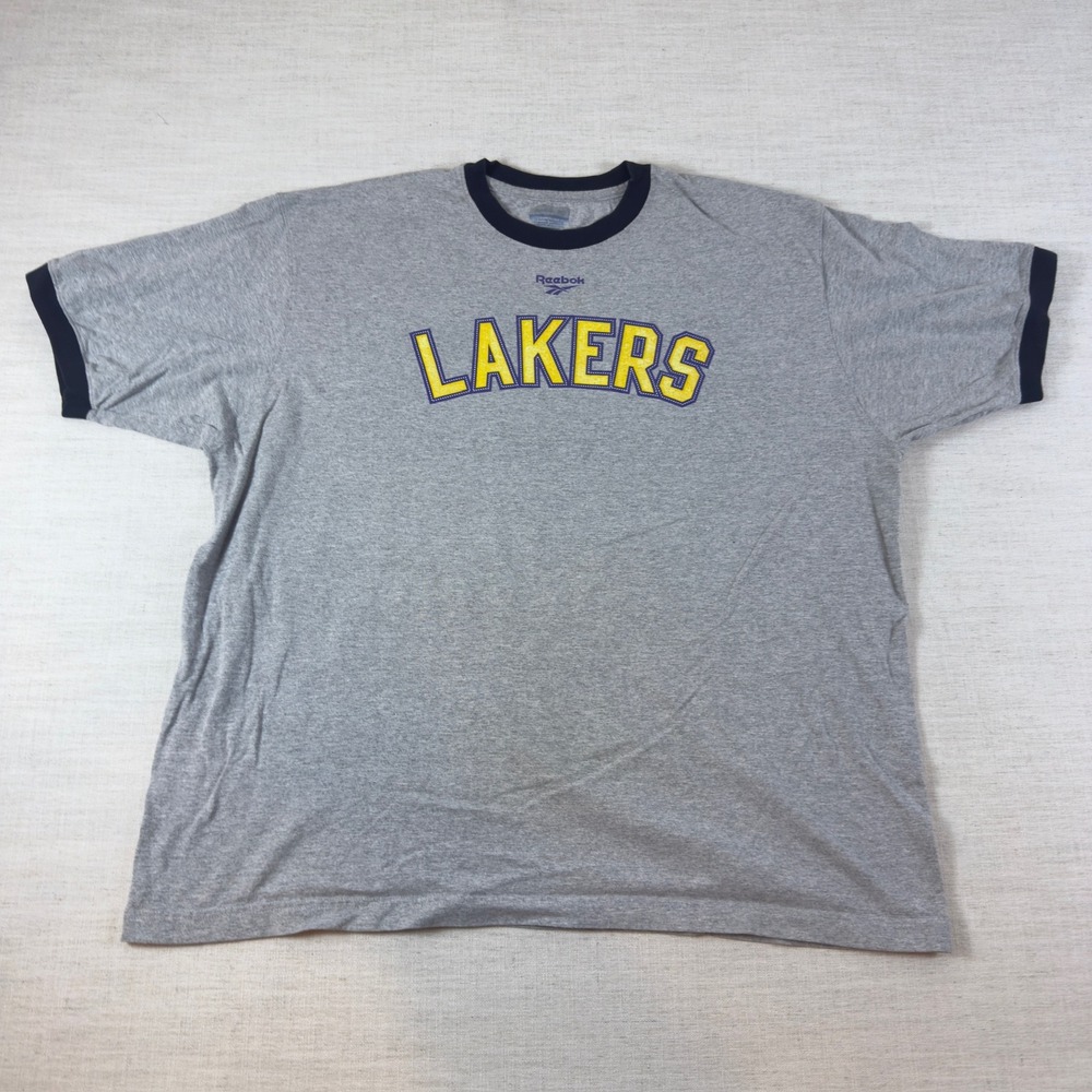 Reebok Los Angeles Lakers Ringer T-Shirt Gray Navy Blue Mens 2XL NBA Basketball